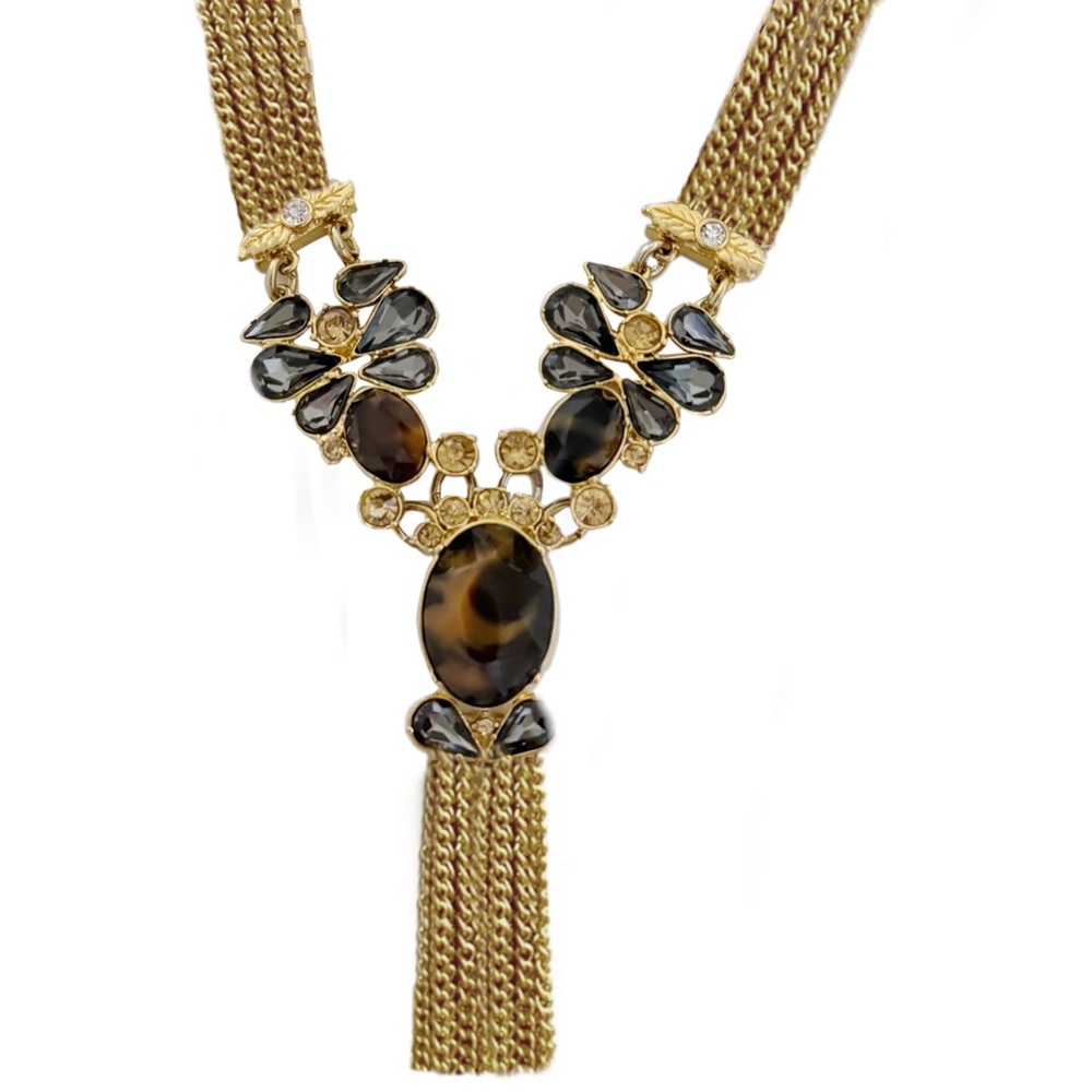 ANN TAYLOR  • Tortoise Crystal Fringe Tassel Necklace